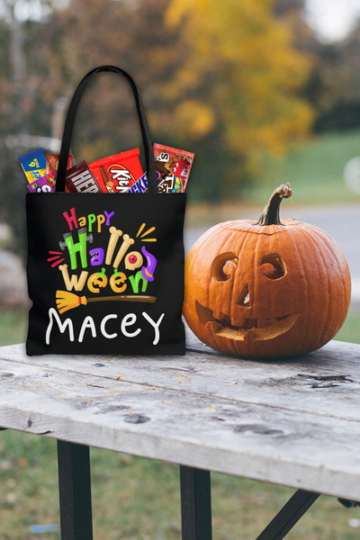 Personalized Halloween Trick Or Treat Bag, Kids Halloween Tote Bag - Happy  Halloween