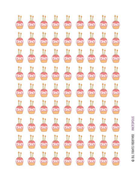 Monthly Planner Stickers Kawaii Birthday Cupcakes Stickers Planner Lab –  INKtropolis