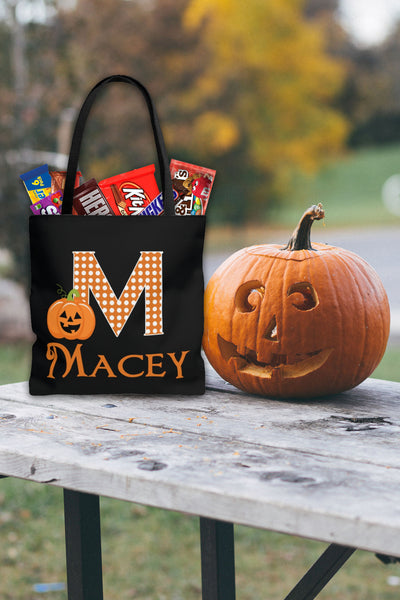 Trick or Treat Pumpkins Black Halloween Personalized Tote Bag DIY Kits