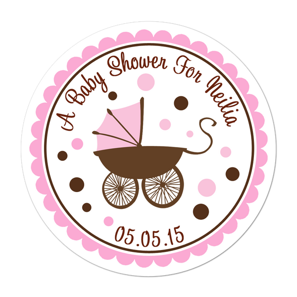 Pink Baby Girl Carriage Baby Shower Stickers, Zazzle.com