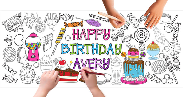 Personalized Sweet Shoppe Birthday Coloring Banner, Poster, Paper