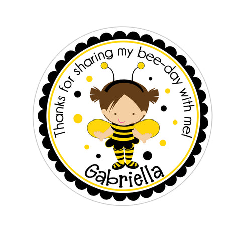 Girl Bumble Bee Costume Birthday Favor Sticker