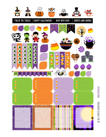 Halloween Sampler Monthly Planner Stickers Labels Compatible with Erin Condren Vertical Life Planner