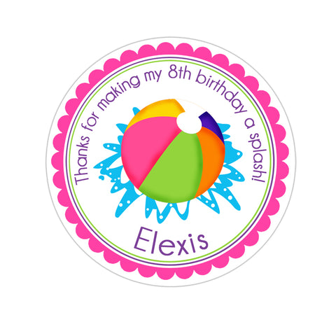 Pink Beach Ball Birthday Favor Sticker