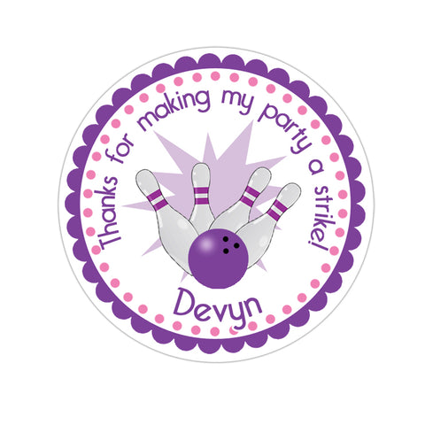 Purple Bowling Personalized Birthday Favor Sticker