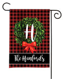 personalized plaid boxwood wreath yard flag