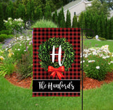 Personalized Holiday Garden Flag - Boxwood Wreath