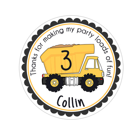 Construction Dump Truck Personalized Birthday Favor Sticker