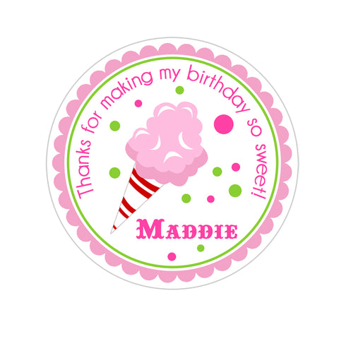 Vintage Pink Cotton Candy Birthday Favor Sticker