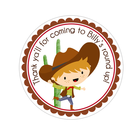 Cowboy Personalized Birthday Favor Sticker