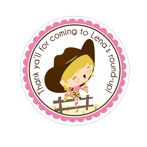 Cowgirl Personalized Birthday Favor Sticker