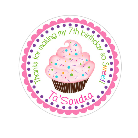 Colorful Cupcake Personalized Birthday Favor Sticker