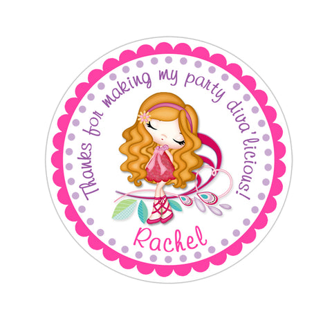 Glamor Diva Personalized Birthday Favor Sticker