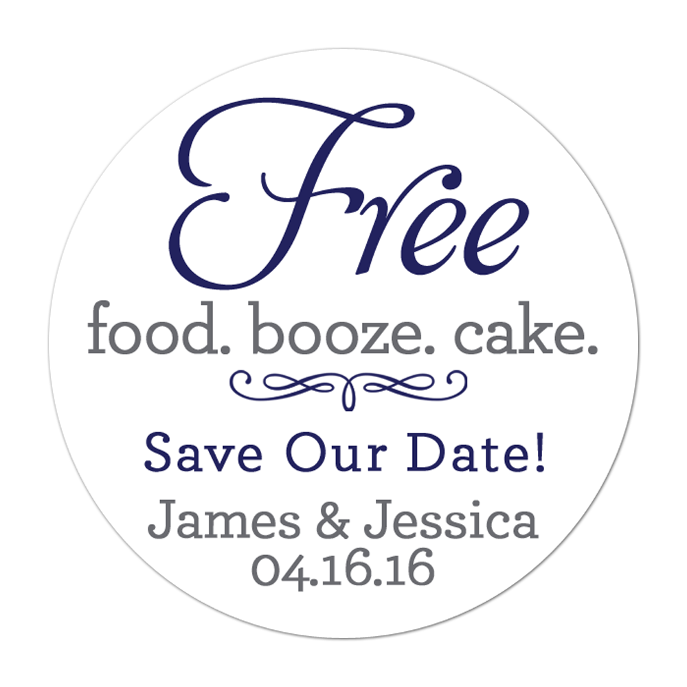 Free Food Booze Cake Save The Date Sticker – INKtropolis