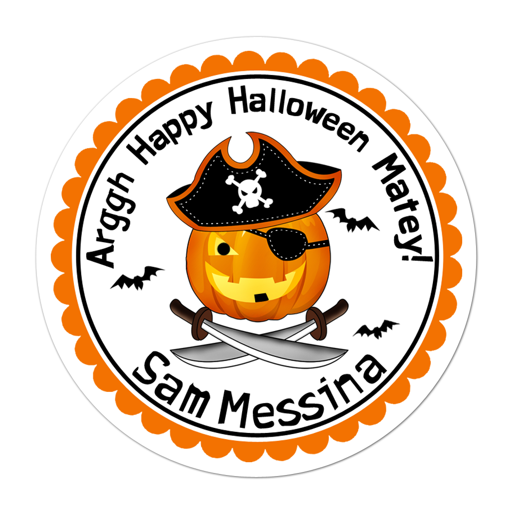 Pirate Pumpkin Personalized Sticker Halloween Stickers - INKtropolis