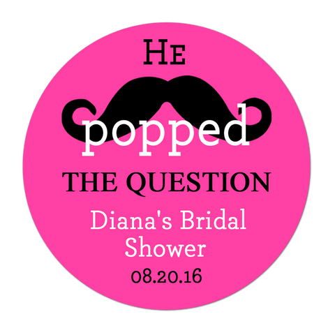 Popped The Question Mustache Personalized Wedding Favor Sticker