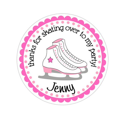 Pink Ice Skates Personalized Birthday Favor Sticker