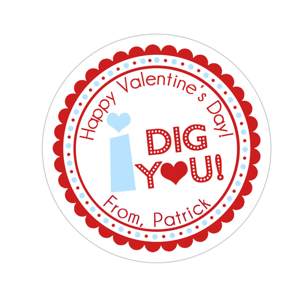 I Dig You Boy Valentines Day Personalized Sticker Valentines Day Stickers - INKtropolis