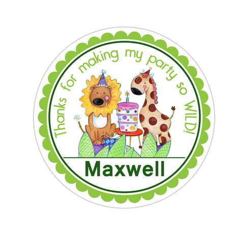 Jungle Safari Animals Personalized Birthday Favor Sticker