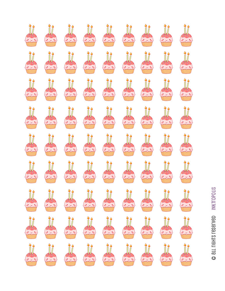 Monthly Planner Stickers Kawaii Birthday Cupcakes Stickers Planner Lab –  INKtropolis