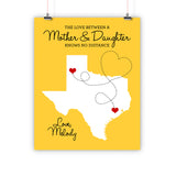 Mother's Day Gift Christmas Gift, Birthday Father Long Distance Relationship Map, Mother and Daughter, Print, Framed or Canvas map - INKtropolis