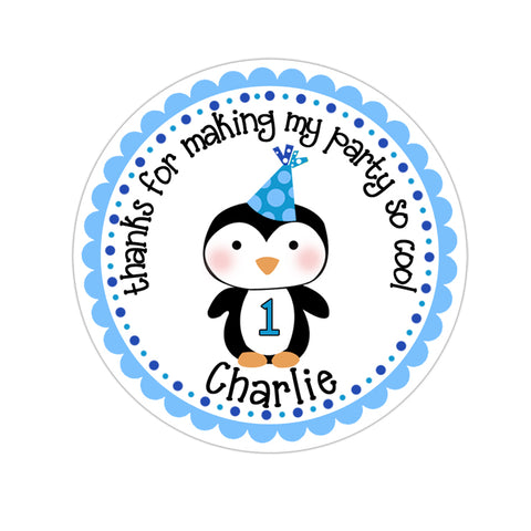 Winter Onederland Penguin Personalized Birthday Favor Sticker