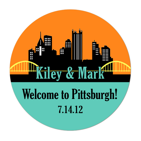 Pittsburgh Skyline Personalized Destination Wedding Favor Sticker