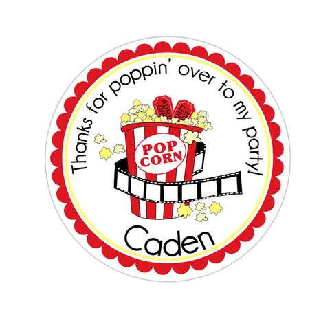 Movie Theater Popcorn Personalized Birthday Favor Sticker