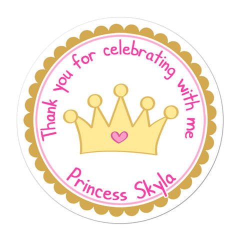 Princess Crown Personalized Birthday Favor Sticker