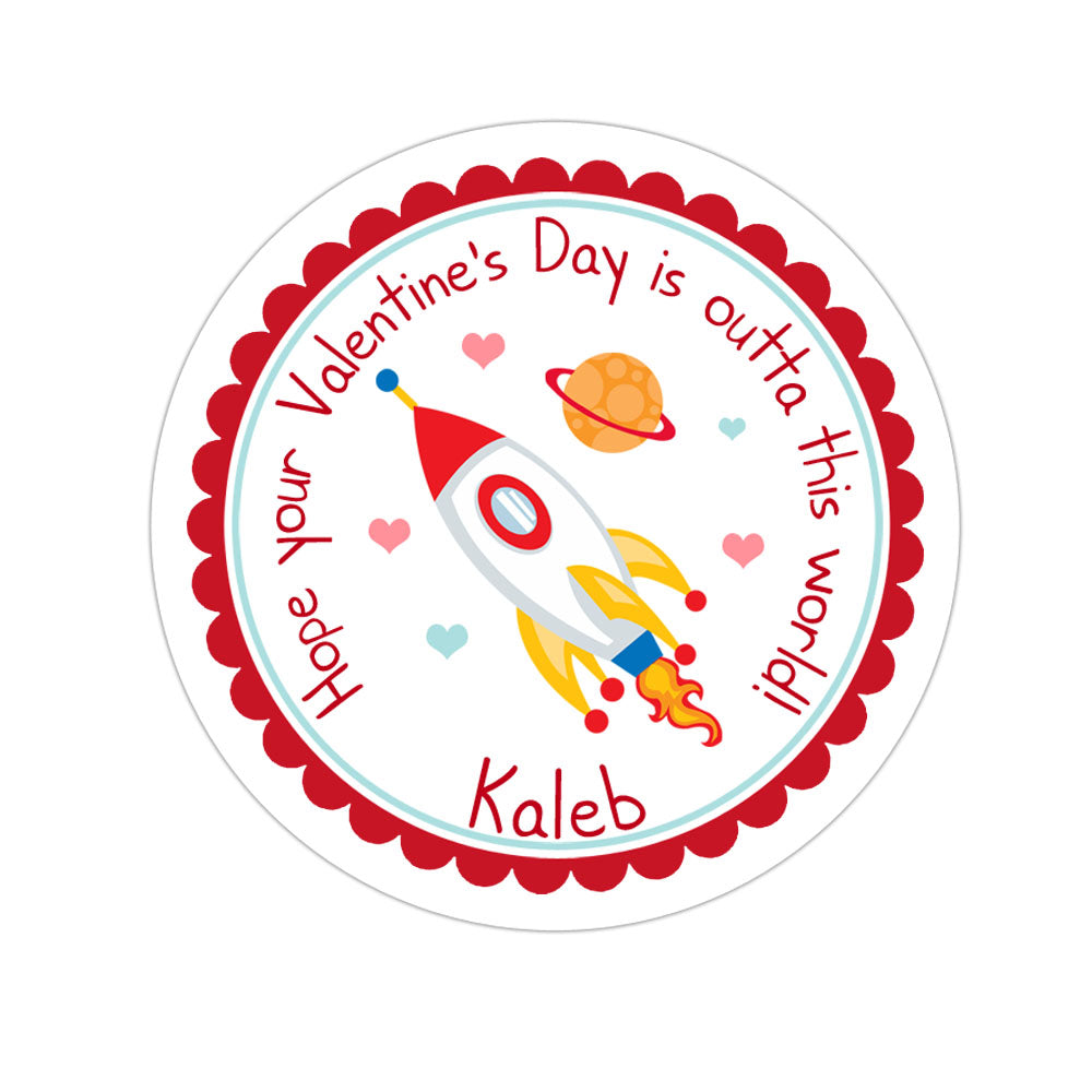 Rocket Ship Valentines Day Personalized Sticker Valentines Day Stickers - INKtropolis