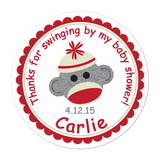 Sock Monkey Baby Shower Personalized Sticker Baby Shower Stickers - INKtropolis