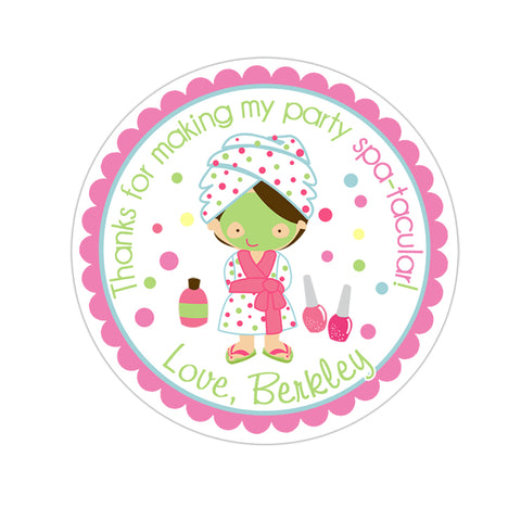 Brunette Girl Spa Party Personalized Birthday Favor Sticker